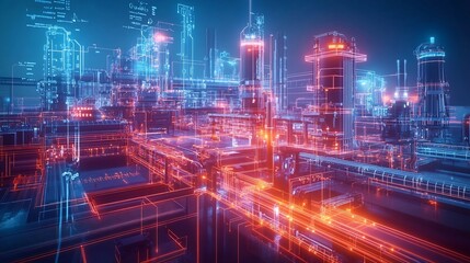 Fototapeta premium Futuristic Nighttime Cityscape with Glowing Neon Lights and Modern Architecture