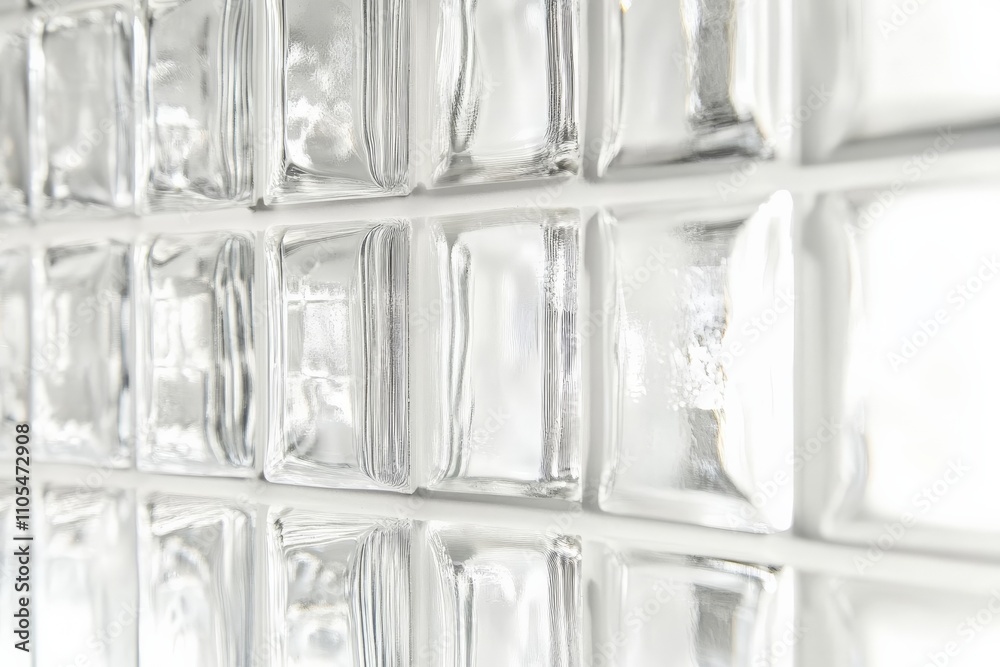 Leinwandbilder a detailed view of clear glass blocks arranged in a wall, glinting with natural light, creating an e