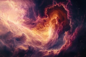 An ethereal nebula cloudscape swirls with vivid colors, creating a cosmic, dreamlike scene that invites wonder and exploration, brimming with vibrant celestial beauty.