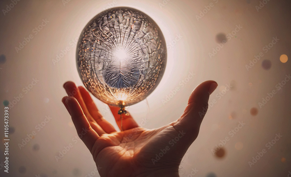 Poster hand holding a balloon. the balloon is in the air and is not touching the hand. the balloon is white