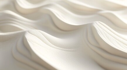 Abstract White Sand Waves on White Background, 3D Rendering Artwork for Design Projects