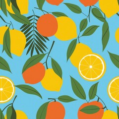 Colorful vector summer seamless pattern with fruits illustration isolated on white background
