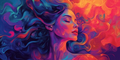 Vibrant Gradient Woman Abstract Digital Art Colorful Portrait