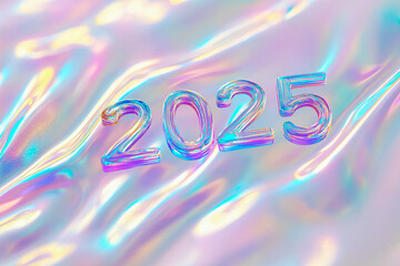 Background with holographic numbers 2025, New Year's banner design, postcard, website