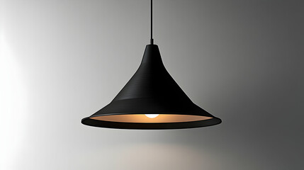 Fototapeta premium 3D Render of a Black Conical Pendant Lamp Illuminates a Neutral Background