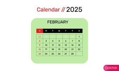 February  calendar 2025 start corporate concept vector design green background