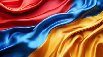 Obraz premium Abstract 3D Silk Fabric Draped in Red, Blue, and Gold Hues