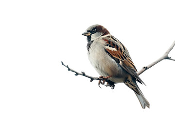 Small Sparrow Huddled Against the Cold Isolated on Transparent Background