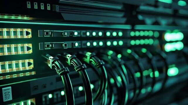 Network Server Room with Luminous Cables