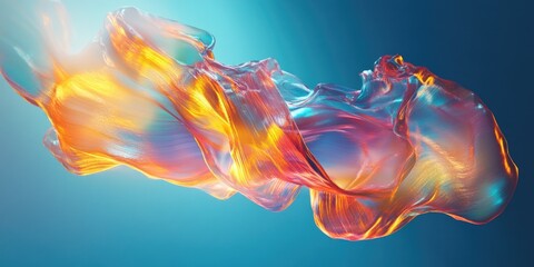 Obraz premium Colorful, flowing piece of fabric with a blue background. The colors are bright and vibrant, creating a sense of movement and energy. The image is abstract and open to interpretation