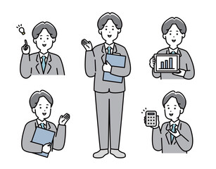 スーツを着た男性のベクターイラストセット素材