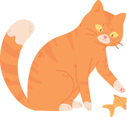 Cat catch fish. Color pet sitting icon