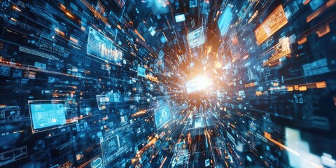 A team of professionals collaborating on a digital platform to develop a new business model, utilizing advanced technology to drive success in global markets.