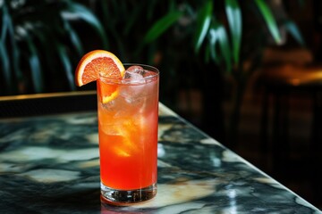 Highball Glass Picture: Grapefruit Garibaldi Cocktail Refreshment in Tropical Bar