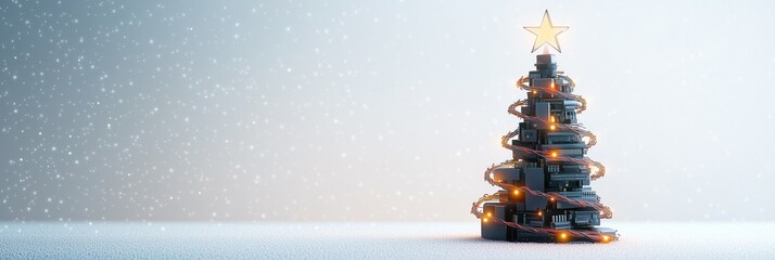 A creative Christmas tree design constructed from microchips, symbolizing innovation and technology during the festive season