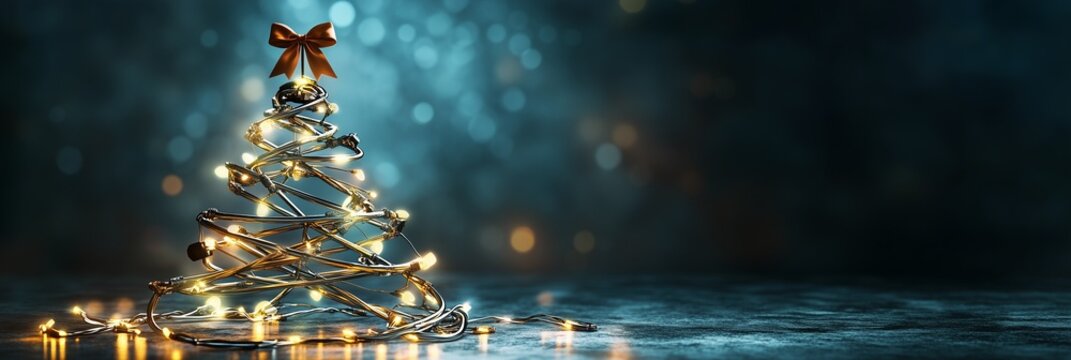 A unique Christmas tree designed using wire, showcasing a minimalist and modern approach to holiday decoration with a creative, handcrafted touch - Powered by Adobe