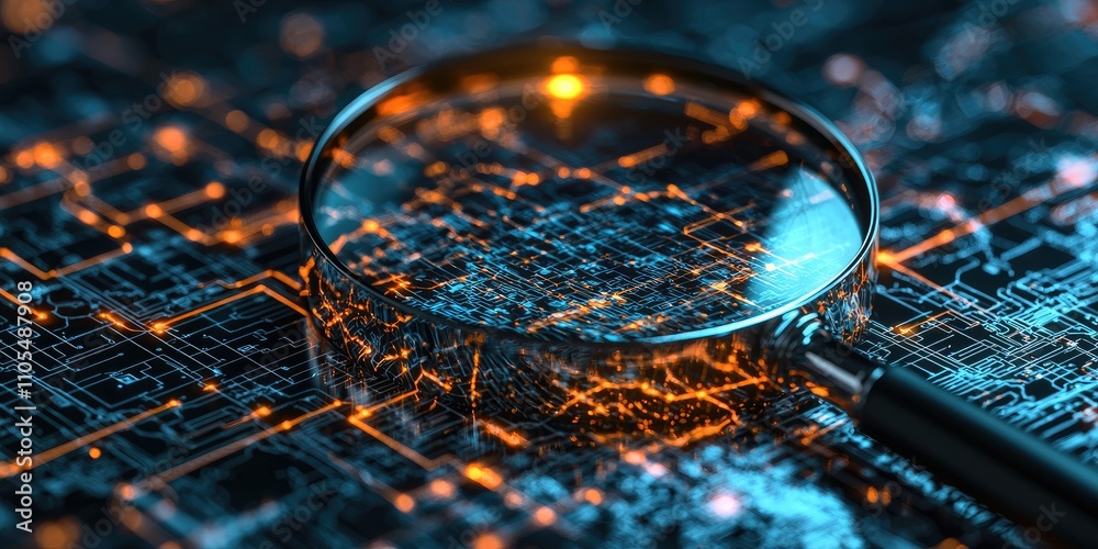 Aufkleber A magnifying glass inspecting network components, symbolizing the investigation of network problems