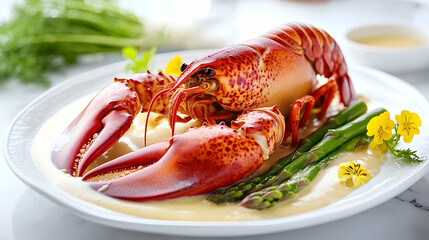 Butter-Poached Nova Scotia Lobster with Vanilla Beurre Blanc, Luxury Seafood Photography