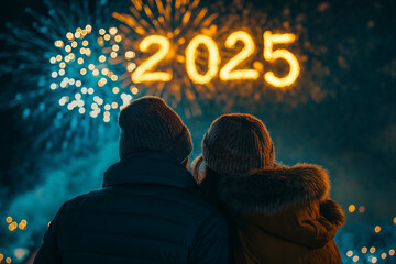 A couple watching New year's Eve 2025 Firework 