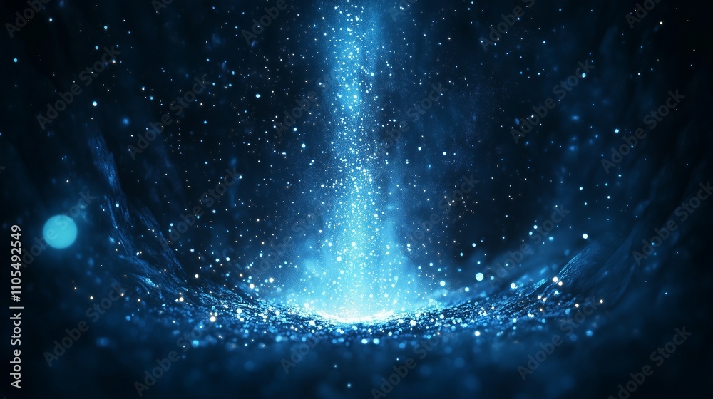 Wall mural abstract glowing blue particles creating a cosmic energy flow in a dark space background