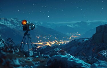Fototapeta premium Nighttime Observation of a Snowy Mountain Town