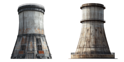 Nuclear plant isolated on transparent background, Set of