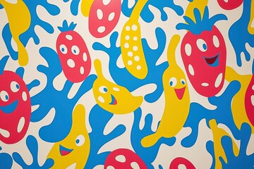 Fototapeta premium Colorful Cartoon Fruit Pattern Abstract Art Design
