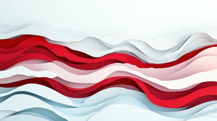 Fototapeta premium Red and white abstract paper cut background creating flowing waves