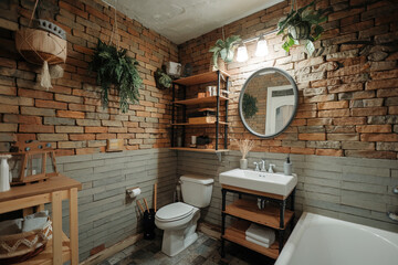 Cuarto de baño rústico. Generado con IA