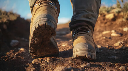 Close-up of Hiking Boots on a Dirt Trail