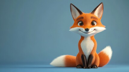 Obraz premium Cute Cartoon Fox Sitting on Blue Background