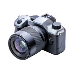 Modern mirrorless camera with zoom lens on display
