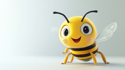 Obraz premium Smiling Cartoon Bee on a Light Background