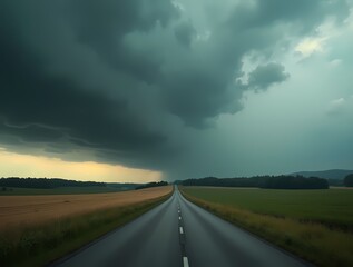 Naklejka premium Road through Fields to the storm