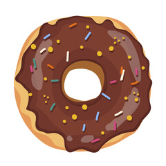 Birthday doughnut vector hand drawn design. Birthday donut cake desserts with chocolate cream, sprinkles yummy food. Vector illustration hand drawn.