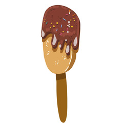 Ice cream on a stick. Vanilla ice cream, crème brûlée, plombier, watered with chocolate. Vector illustration drawn by hand.