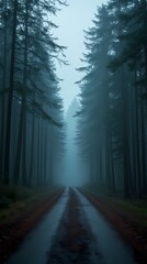 Fototapeta premium Road through the forest to the storm