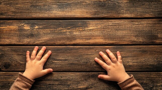 Hands forming the word 'learn' in sign language on a wooden surface educational environment instructional content close-up view sign language concept