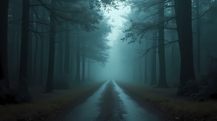 Obraz premium Road through the forest to the storm