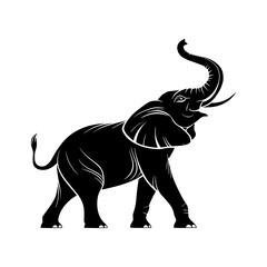Elephant with Raised Trunk Silhouette