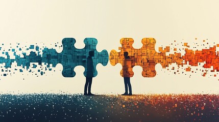 Harmonious Partnership Visualizing Collaborative Synergy Through Interlocking Shapes and Hues