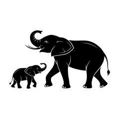 Mother Elephant and Calf Silhouette