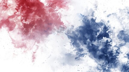 Obraz premium Labor Day red and blue dust explosions on a white background. The colors of the American flag are splashed on a white background and patriotic abstract designs for Independence Day and Memorial Day