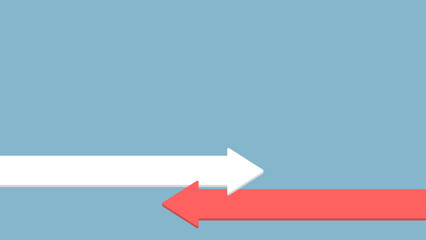 A white arrow pointing right and a red arrow pointing left, symbolizing opposition or direction change on a blue background