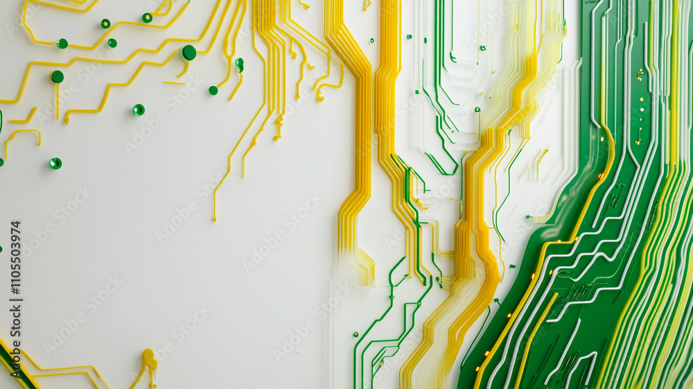 Poster Colorful circuit board design with intricate patterns and textures in urban setting