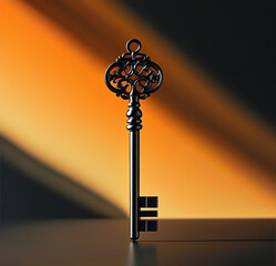 minimalist silhouette of a classic key, designed in a sleek and elegant style