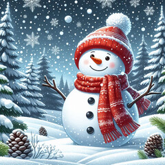 snowman and christmas tree