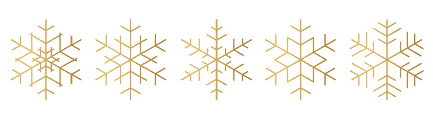 set of golden snowflakes; winter, christmas, New Year's Eve decoration elements - vector illustration