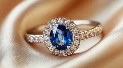 Elegant Sapphire Ring With Diamond Halo Setting