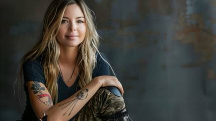 Fototapeta premium Woman with Tattoos Realistic Portrait Photography
